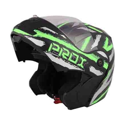 O2 Prox Matt Black Flip-Up Helmet With Scratch Resistant Clear Visor (Decor P2 Green)